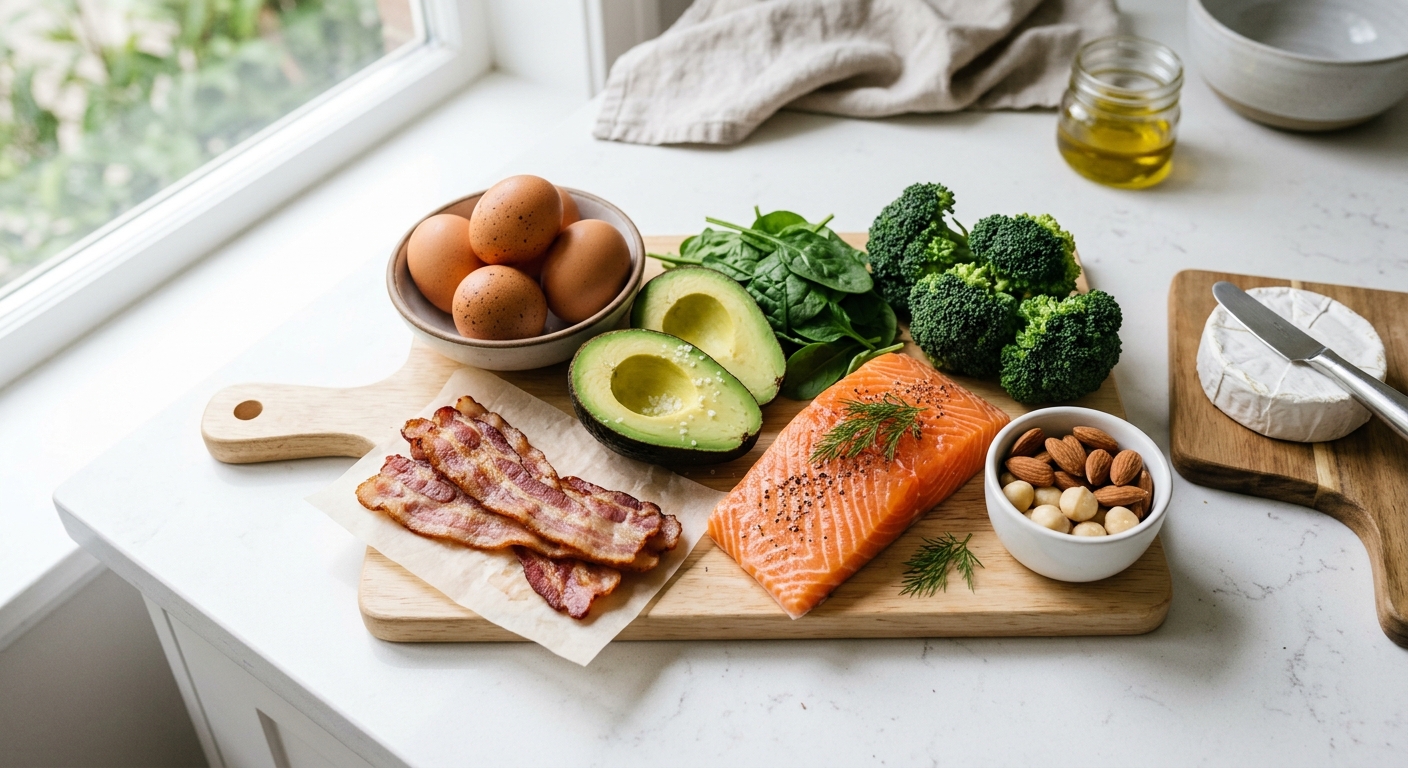 Alimentos permitidos na dieta cetogênica: carnes, ovos, abacate, azeite, oleaginosas e vegetais de baixo carboidrato
